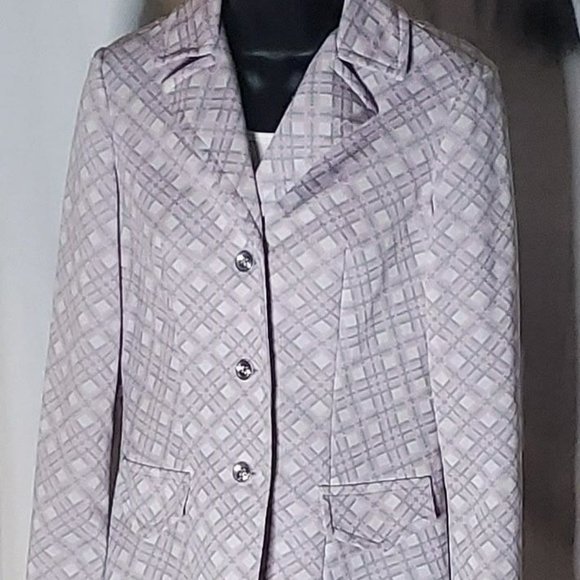 Vintage 70s Pink and Grey Plaid Poly Blazer by Country Set Sz Small - Picture 3 of 15